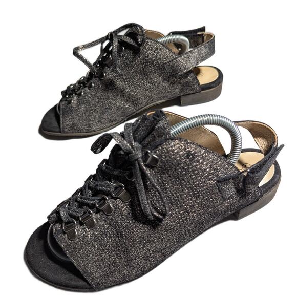 Unity in Diversity Black Metallic Leather Lace-Up Slingback Sandals EU 38 US 7.5 - Picture 6 of 6